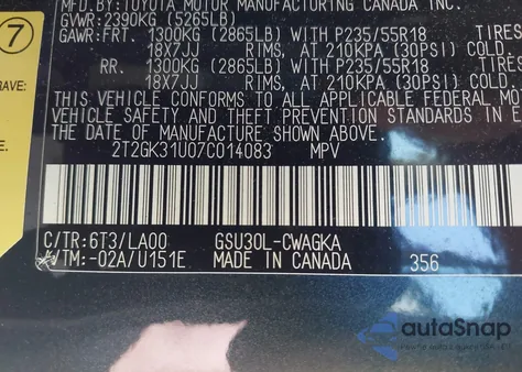 2007 Lexus Rx 350 z USA, uszkodzony, nr VIN 2T2GK31U07C014083